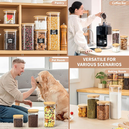 SENTVEND 37 Oz Glass Storage Jars with Bamboo Lids - 6 Pack Clear Glass Canisters Square Airtight Stackable Ideal for Pantry Storage Containers Organizers Great for Storing Oats Coffee Beans Nuts etc