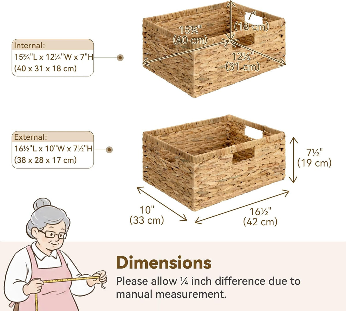 GRANNY SAYS Wicker Storage Baskets for Shelves, Wicker Baskets for Organizing, Waterproof Woven Basket for Pantry, Rectangle Basket for Shlef, Brown, 2-Pack