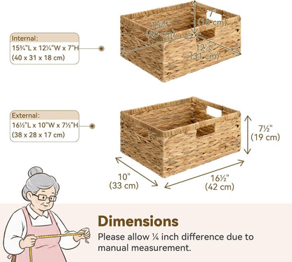 GRANNY SAYS Wicker Storage Baskets for Shelves, Wicker Baskets for Organizing, Waterproof Woven Basket for Pantry, Rectangle Basket for Shlef, Brown, 2-Pack