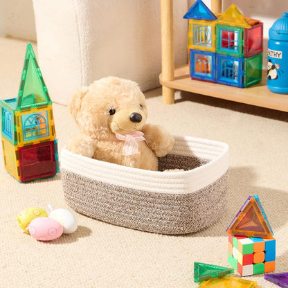 MiniArk Small Storage Baskets for Organizing | Closet Organizer Bins | Shelf Toy Basket | Woven Rope Baskets | Cube Decorative Box | Shallow Basket | L11.5xW7.5xH4.7| Brown