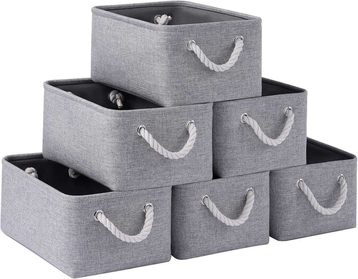 Large Storage Baskets- 15.7x11.8x8.26 inch Storage Bins for Shelves and Closet Organizing, Foldable Fabric Bin for Home Organization Clothes and Laundry (3-Pack, White&Khaki)