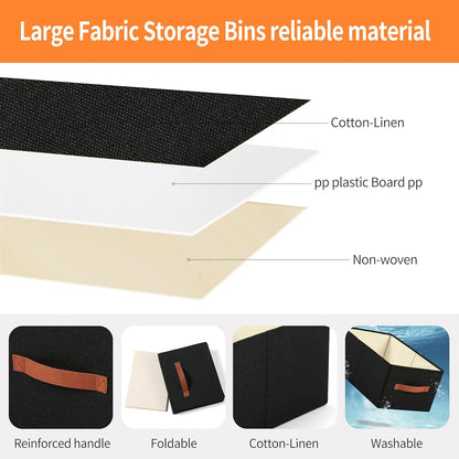 Linen Folding Storage Bins, 3 Pack Large Storage Baskets, Washable, Clothing Storage Bins with Handle, Closet Organizer for Storage Sweater,Sheets(Beige, 18½"x11 x8½)