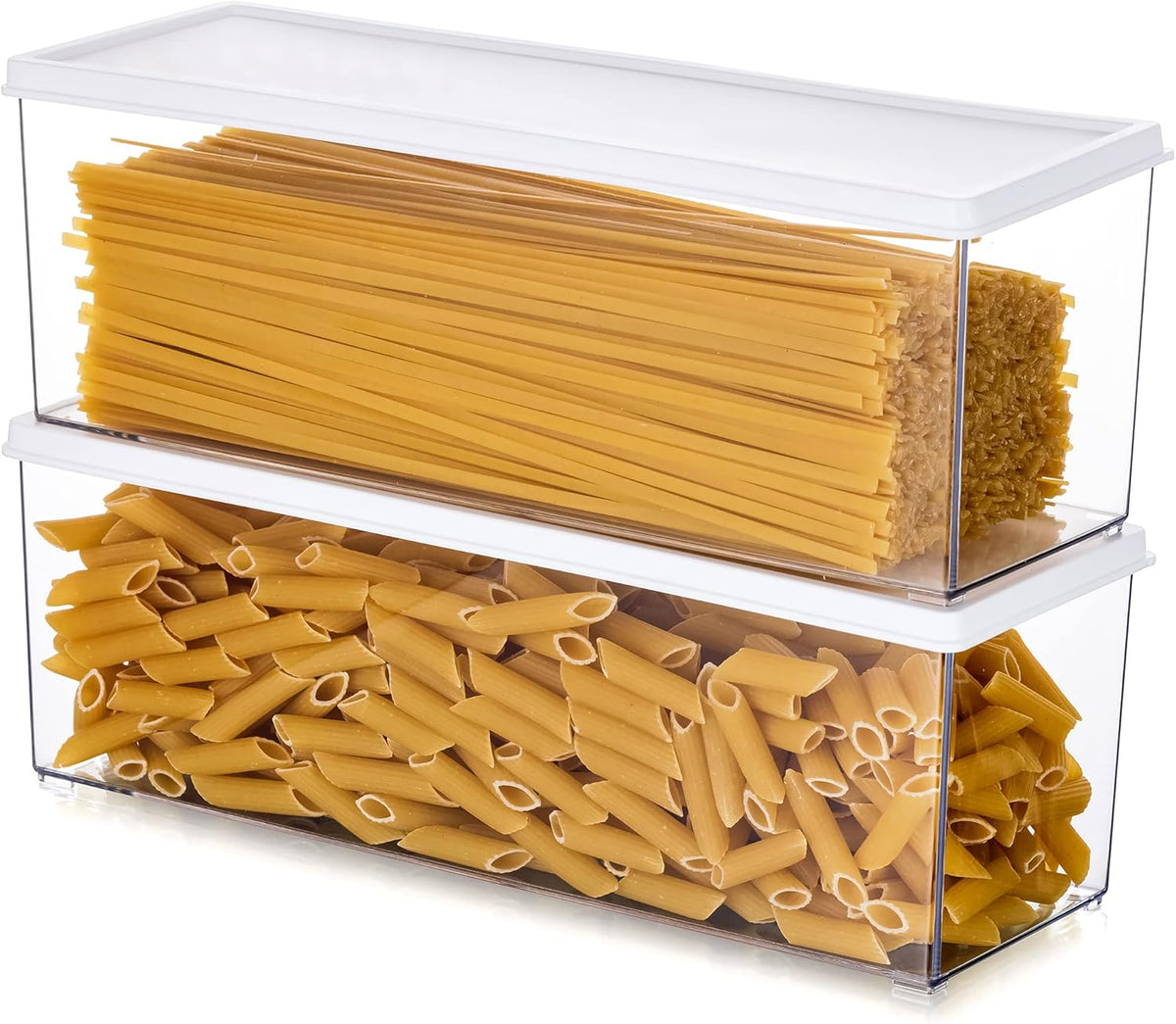 Hanobe Pasta Containers for Pantry Large Spaghetti & Noodle & Lasagna Canister 3 Pcs Clear Grey Rectangular Canister with Lock Lids Durable BPA-free Plastic Food Keeper for Kitchen Cabinet