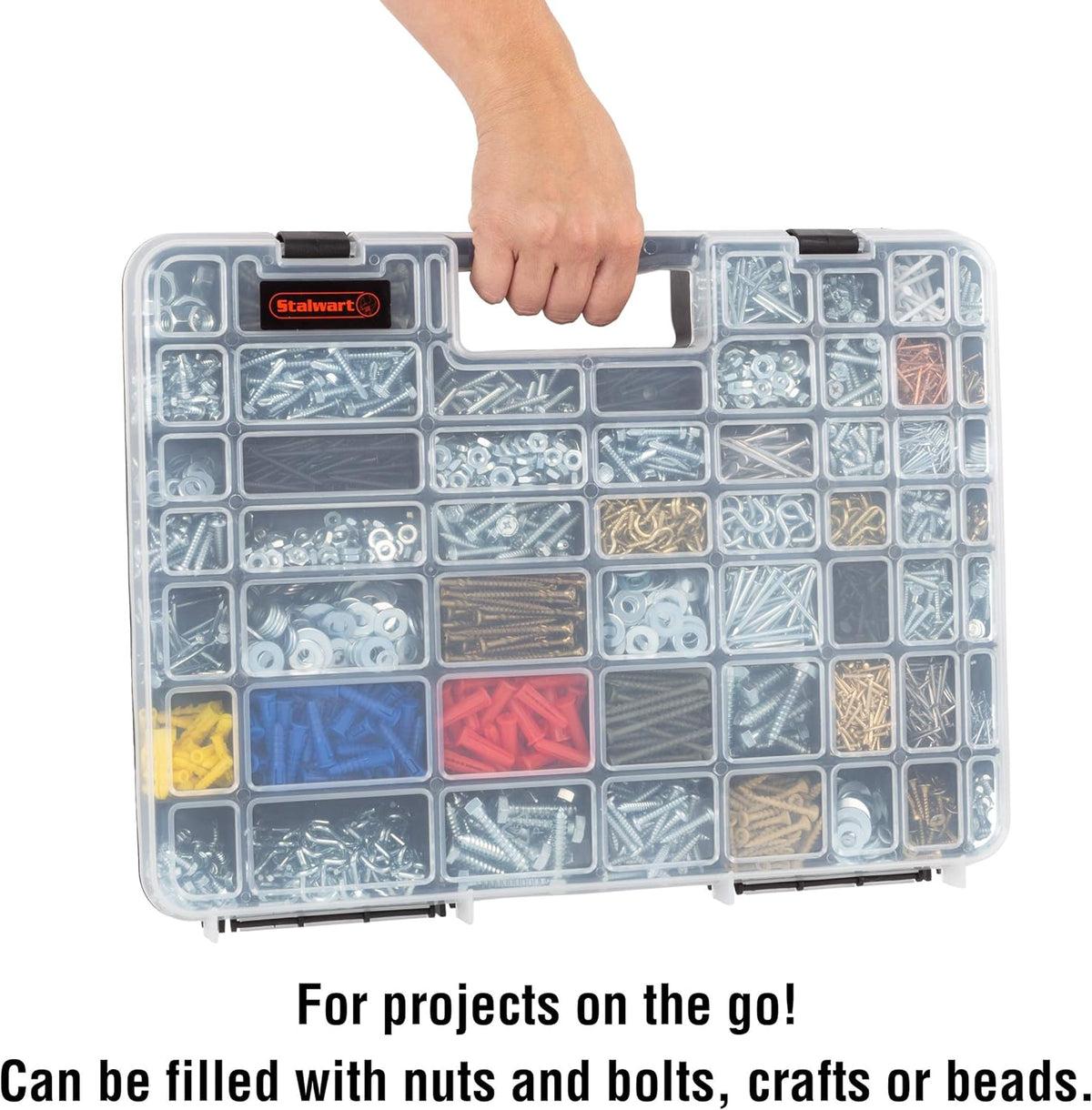 Stalwart - 75-ST6073 Portable Storage Case with Secure Locks and 55 Small Bin Compartments for Hardware, Screws, Bolts, Nuts, Nails, Beads, Jewelry and More by Black