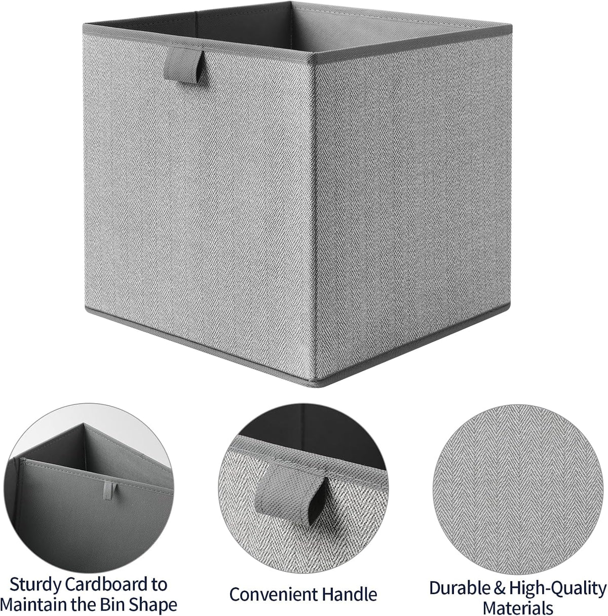Storage Baskets, 11-Inch Woven Fabric Bins, Storage Cubes with Reinforced Handles, Organizer Bins for Closet Shelves, Foldable, for Toys, Clothes, Natural Beige (3PCS/Beige-11*11*7.8inch)
