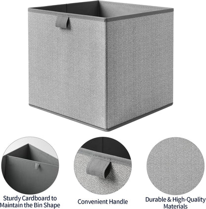 Storage Baskets, 11-Inch Woven Fabric Bins, Storage Cubes with Reinforced Handles, Organizer Bins for Closet Shelves, Foldable, for Toys, Clothes, Natural Beige (3PCS/Beige-11*11*7.8inch)