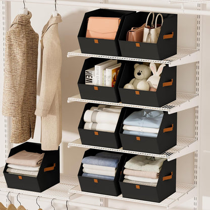 Homsorout Fabric Closet Storage Cubes - Square Storage Bins with Dual Handles for Clothes, Towels, Toys, Cube Storage Organizers for Bedroom, Nursery, Shelves, Closet, Small Spaces, Beige