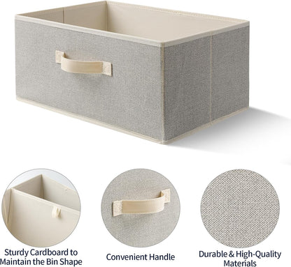 Storage Baskets, 11-Inch Woven Fabric Bins, Storage Cubes with Reinforced Handles, Organizer Bins for Closet Shelves, Foldable, for Toys, Clothes, Natural Beige (3PCS/Beige-11*11*7.8inch)