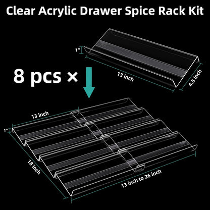 MIUKAA Acrylic Spice Drawer Organizer, 4 Tier - Seasoning Organizer for Drawer, Expandable From 13" to 26" Kitchen Drawer Spice Rack with Slip-Proof Mat (Jars not Included)