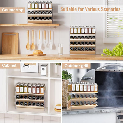 MUDEELA 4 Tier Spice Rack Organizer for Cabinet,Wooden Vertical Spice Shelf, Seasoning Organizer for Countertop, Kitchen, Pantry, Freestanding, 13.4" W × 11.2" H (No Jars Included), White