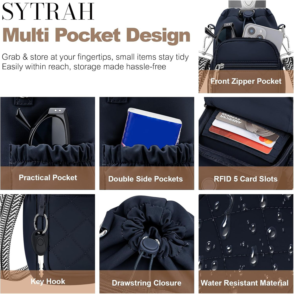 SYTRAH Water Bottle Carrier Bag with Strap, Water Bottle Purse with Phone Pocket 40oz for Walking Hiking