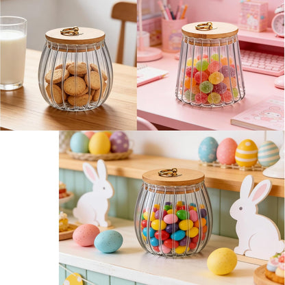 FANTESTICRYAN Glass Coffee Nuts Canister Airtight Storage Jar Petal Decorative Container with Bamboo Lid Metal Handle Easy to Grasp 700ml, 23 FL OZ