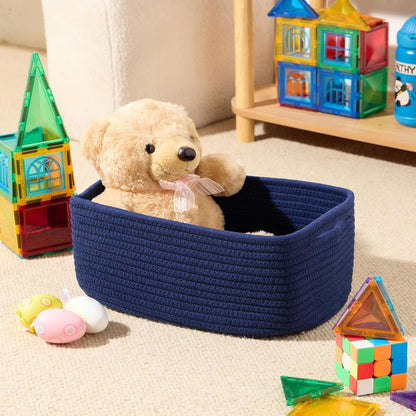 MiniArk Small Storage Baskets for Organizing | Closet Organizer Bins | Shelf Toy Basket | Woven Rope Baskets | Cube Decorative Box | Shallow Basket | L11.5xW7.5xH4.7| Brown