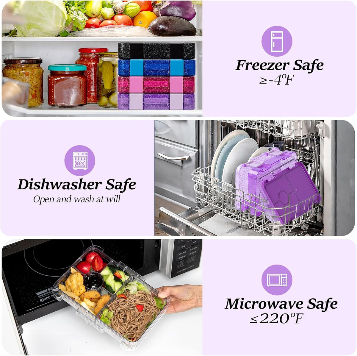 Bento Lunch Box for Kids, 6 Compartments BPA Free, Dishwasher Safe Back to School Snack Bento Lunch Containers Boxes, Ideal Portion Sizes for On-the-Go Meal, Ages 3+, School, Green Patterned