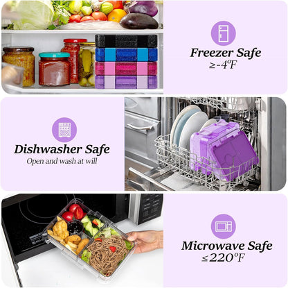Bento Lunch Box for Kids, 6 Compartments BPA Free, Dishwasher Safe Back to School Snack Bento Lunch Containers Boxes, Ideal Portion Sizes for On-the-Go Meal, Ages 3+, School, Green Patterned