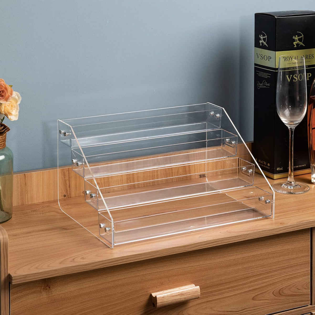 Tiered Spice Rack Acrylic, Spice Rack Shelf Seasoning Organizer for Countertop, Cabinet, Pantry, Kitchen Storage - 5 Tier