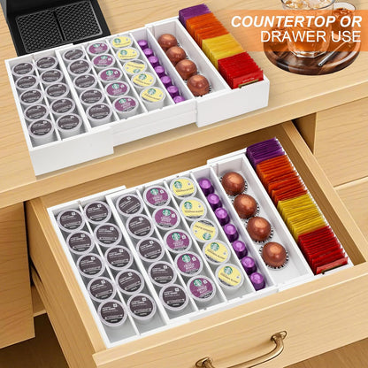 MinBoo Bamboo K Cup Holder for Drawer or Countertop Coffee Pod Holder Expandable K Cup Pod Storage Tea bag organizer K Cup Storage for Coffee Station Home Office and Kitchen