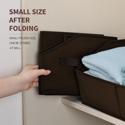 Homsorout Closet Organizers Bins 6 Packs - Large Closet Shelf Organizer with Handles, Fabric Trapezoid Storage Bins, Collapsible Storage Cubes for Clothes, Towels, Light Gray