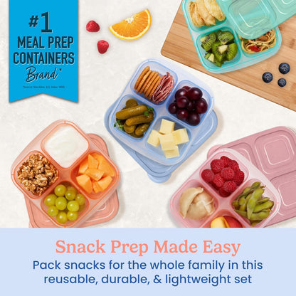 Bentgo Easyboxes 4-Compartment Snack Containers - 8-Piece Set with 4 Trays & 4 Custom-Fit Lids to Seal in Freshness - Reusable Food Storage & Meal Prep Bento BPA-Free Containers (Brights 4-Pack)