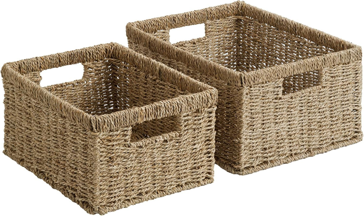StorageWorks Wicker Basket, Baskets for Organizing, Storage Basket with Built-in Handles, Water Hyacinth Shelves (Medium 2-Pack, Natural Hyacinth)