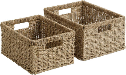 StorageWorks Wicker Basket, Baskets for Organizing, Storage Basket with Built-in Handles, Water Hyacinth Shelves (Medium 2-Pack, Natural Hyacinth)