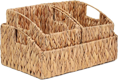 Rattan Storage Baskets, Handwoven Wicker Storage Bins with Built-in Handles, Storage Container Baskets for Shelves, Bedroom, Bathroom, Laundry Room or Kitchen(Natural)