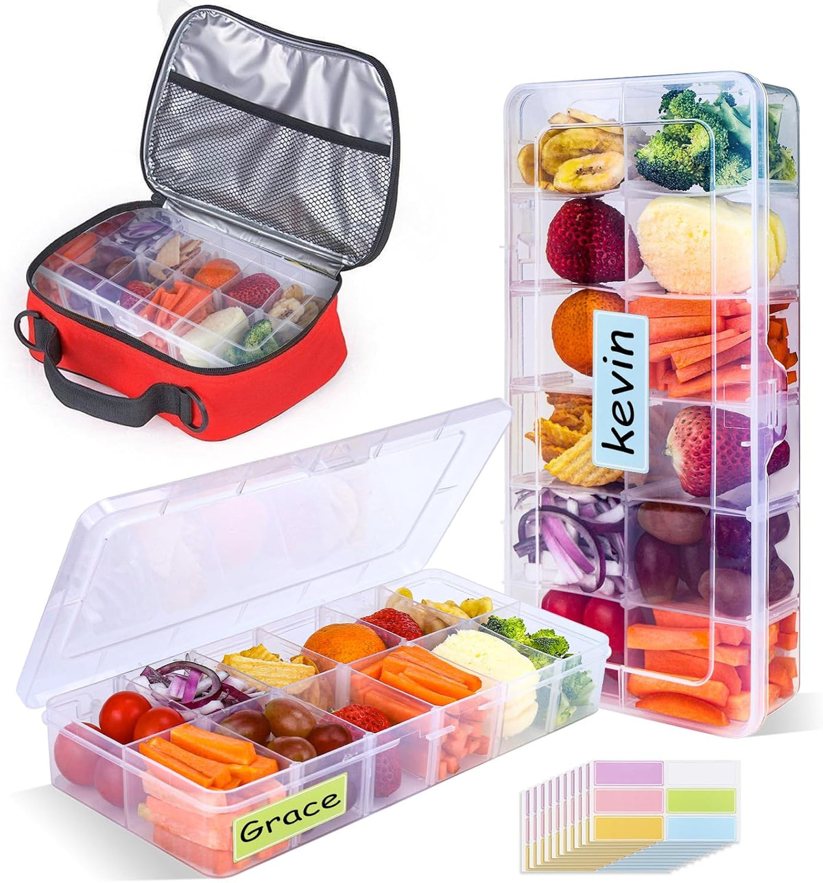 XANGNIER Snack Box Container for Kids Lunch Accessories,Divided Snackle Box Charcuterie Container,12 Compartments Reusable Food Storage Containers for School, Travel,Work,Bento Box Accessories