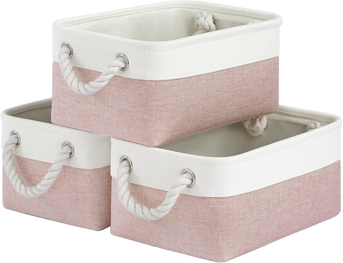 Large Storage Baskets- 15.7x11.8x8.26 inch Storage Bins for Shelves and Closet Organizing, Foldable Fabric Bin for Home Organization Clothes and Laundry (3-Pack, White&Khaki)