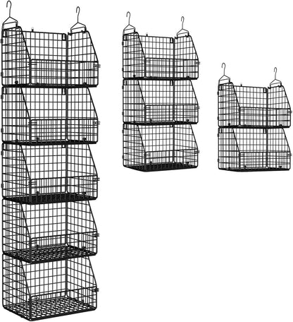 PUPPYCUTE Stackable Wire Storage Baskets for Kitchen Closet Pantry, Hanging Closet Organizers Storage Shelves Organization, Wall Mount Metal Basket Bins, Clothing Vegetable & Fruit Organizer 3 pcs