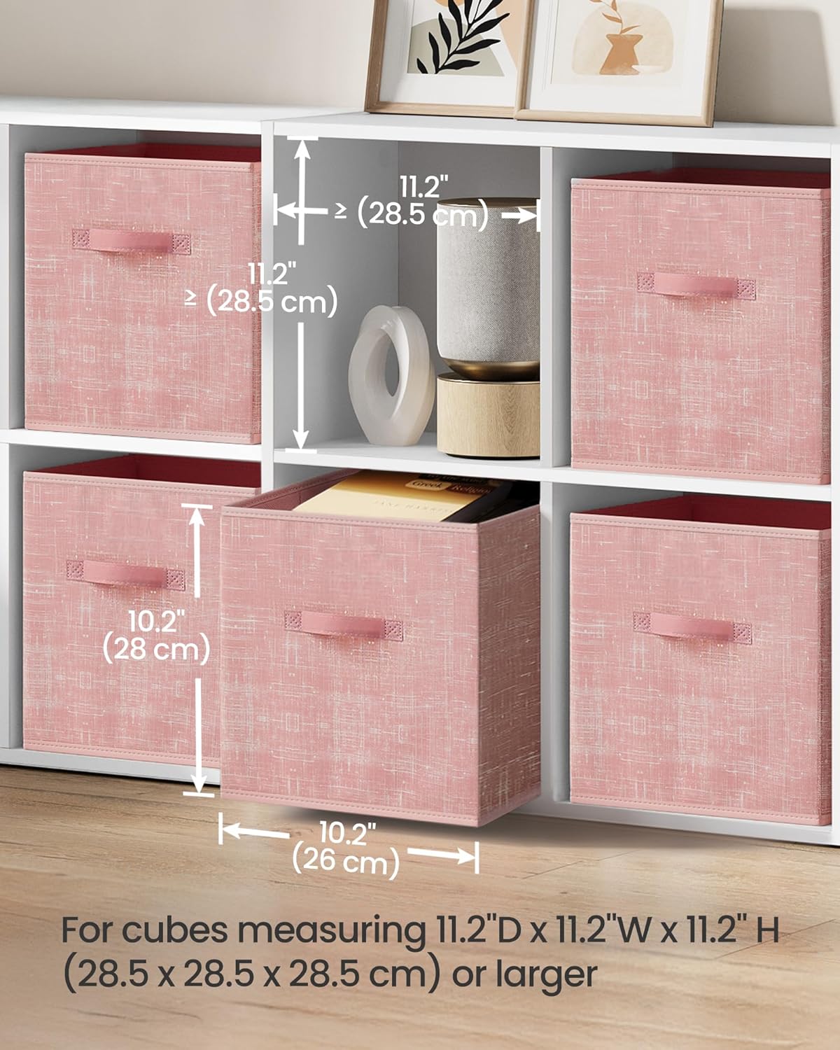 SONGMICS Storage Cubes, 11-Inch Non-Woven Fabric Bins with Double Handles, Set of 6, Closet Organizers for Shelves, Foldable, for Clothes, Cattail Gray UROB26LG