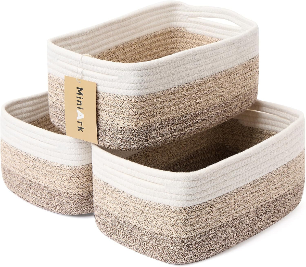 MiniArk Small Storage Baskets for Organizing | Closet Organizer Bins | Shelf Toy Basket | Woven Rope Baskets | Cube Decorative Box | Shallow Basket | L11.5xW7.5xH4.7| Brown