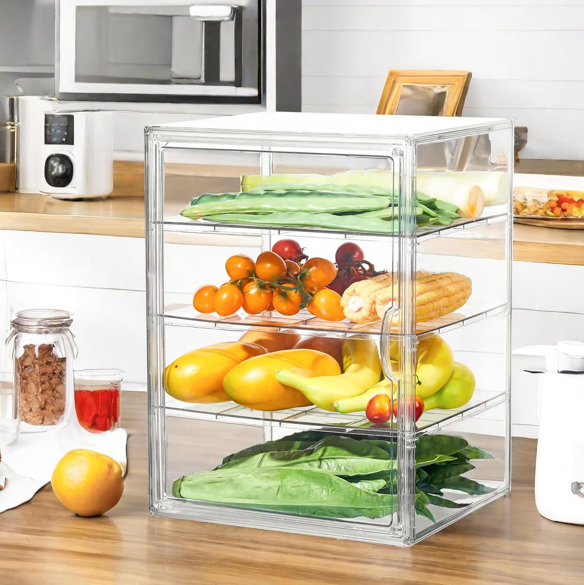 SANKEU Pastry Display Case,Bread Box for Kitchen Countertop,4 Layers Adjustable Clear Bread Storage with Magnetic Door Bakery Pastry Display15.5x11.4x9.8inch，1 Pack