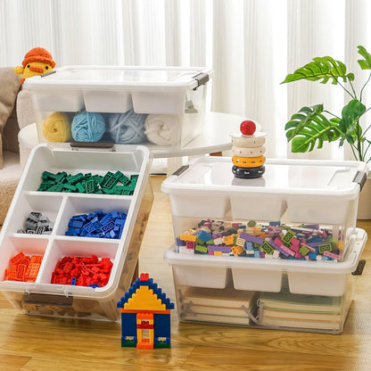 MACOPRO 17 QT Plastic Storage Box with Removable Tray, Bins with Lids, Clear Storage Container for Craft Supplies, Beads, Tools, Sewing, and Playdoh Organization (White, -17QT)