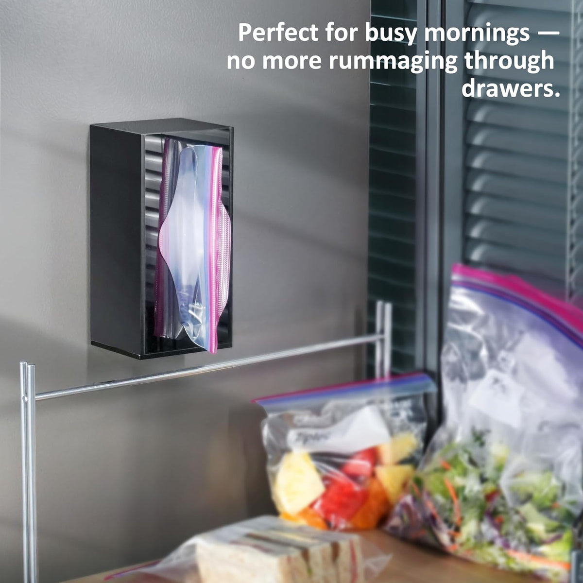 LUVCOSY Acrylic Food Bag Storage Organizer Magnetic Fridge Attachment Compatible with Ziploc Sandwich/Snack/Grip'n Seal Quart, Dispenser for Ziploc Bags, Kitchen Organization and Storage, 1 Pack