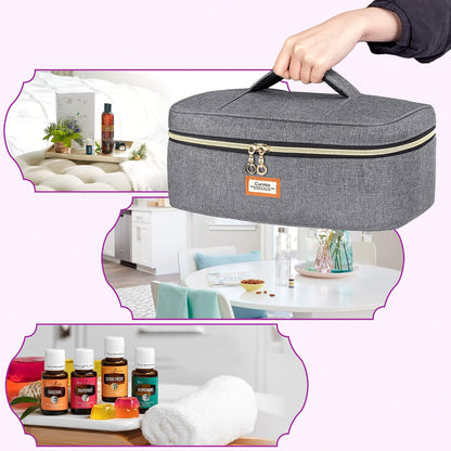 CURMIO Essential Oil Storage Case for 40 Bottles (5ml-30ml), Essential Oils Organizer Case with 2 Detachable Visible Pouches and Portable Handle, Patented Design, Gray (Bag Only)