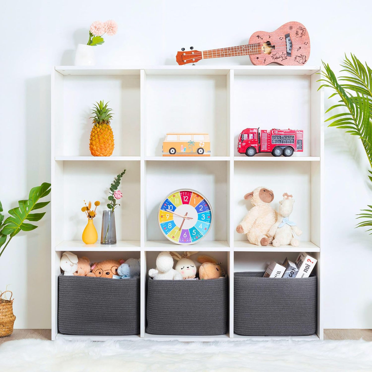 MINTWOOD Design 3-Pack Decorative Woven Storage Baskets for Shelves, Cube Bin Box for Organizing Books, Shoes, Dog Toys, Pantry Closet and Living Room Organizer, Oatmeal Brown