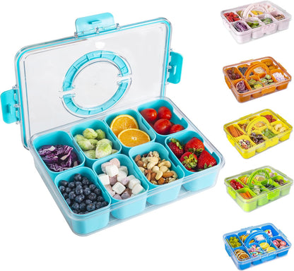 WACOI Divided Snack Serving Tray with Lid and Handle travel Snackle Box Charcuterie Container Portable Storage Organizer for Candy, Fruits, Nuts, Snacks 1Pack White