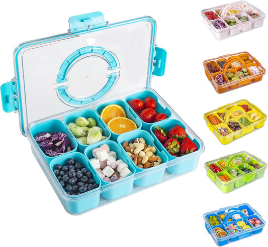 WACOI Divided Snack Serving Tray with Lid and Handle travel Snackle Box Charcuterie Container Portable Storage Organizer for Candy, Fruits, Nuts, Snacks 1Pack White