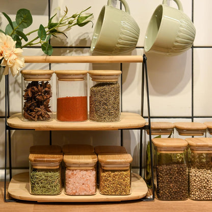SHOWIN Glass Food Storage Jars Square 37oz, 4 Pack Glass Jars With Bamboo Lids, Kitchen Storage Containers For Spice, Candy, Cookie, Storage For Pantry Organizers