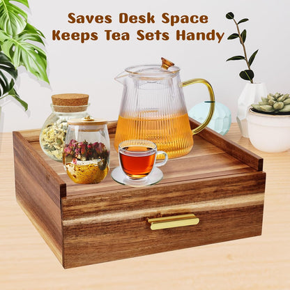 NANXITU Acacia Wood Tea Holder Organizer,Tea Box Organizer Storage Box,Tea Caddy for Tea Bags Organizer Drawer,with12 Compartments Multi-Functional Tea Station Chest for Countertop