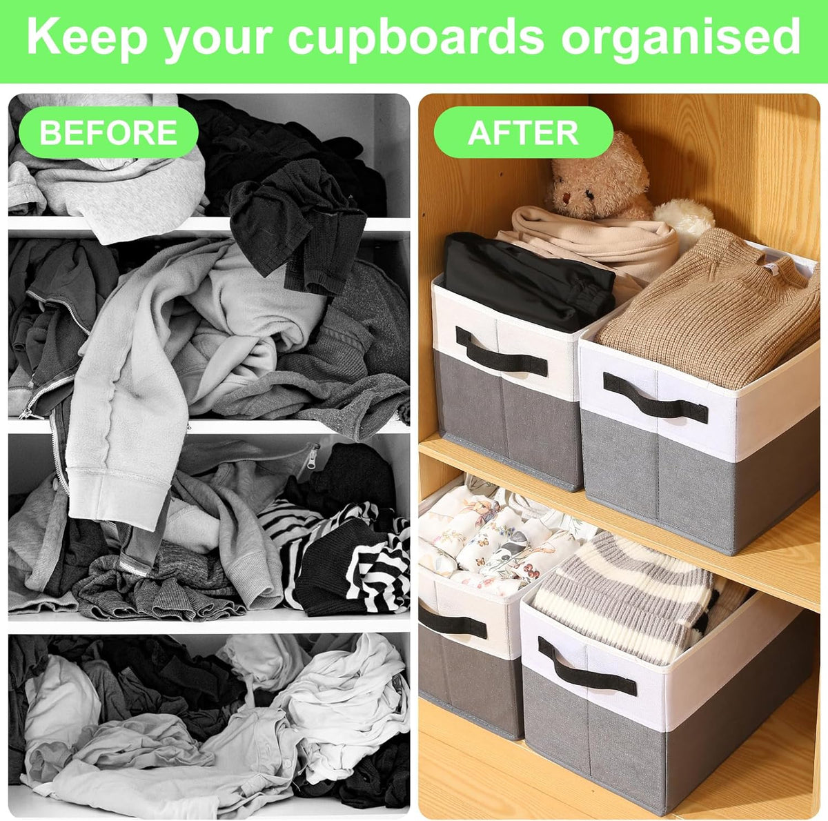 Closet Storage Bins, Large Closet Organizer Baskets with Divider & Handles,Trapezoid Fabric Shelf Organizers, Collapsible Storage Cubes for Clothes, Towels, Toys - Beige