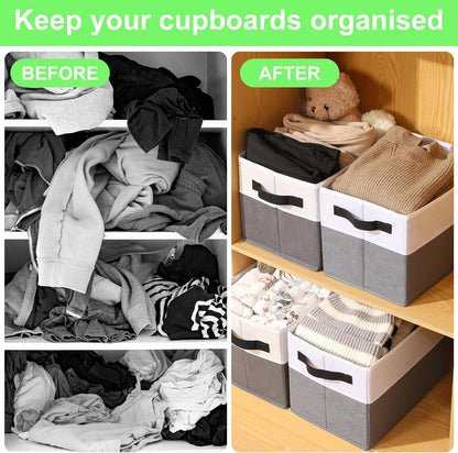 Closet Storage Bins, Large Closet Organizer Baskets with Divider & Handles,Trapezoid Fabric Shelf Organizers, Collapsible Storage Cubes for Clothes, Towels, Toys - Beige