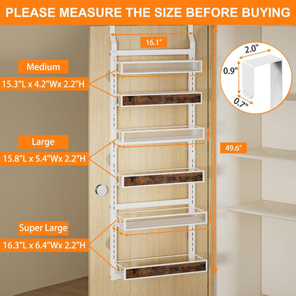 8 Tier Pantry Door Organizer Spice Rack, 2-IN-1 Wall Mount or Hanging Over Door Seasoning Organizer with Adjustable Baskets, Heavy Duty Behind Door Storage Shelves for Pantry, Cabinet and Kitchen