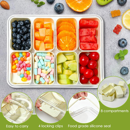 Divided Serving Tray with Lid and Handle,8 Compartments Snacks Box,Snack Fruit Tray,Veggie Tray,Portable Platter for Candy Fruits Nuts Snack Party Entertaining Picnic