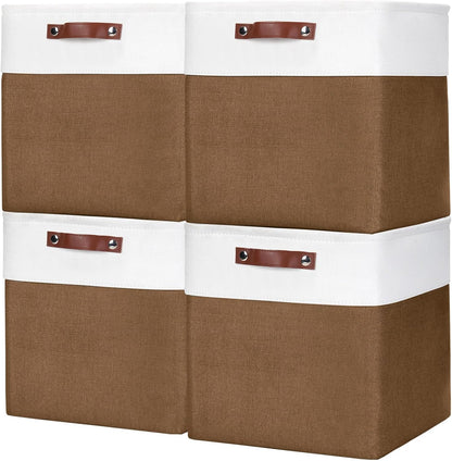 Bagnizer Large Fabric Storage Baskets | 50L Storage Bins, Decorative Linen Closet Baskets with Handles for Organizing, Shelf, Toys, Clothes, Home, Office, Nursery, 17x12x15Inches (Grey&White)