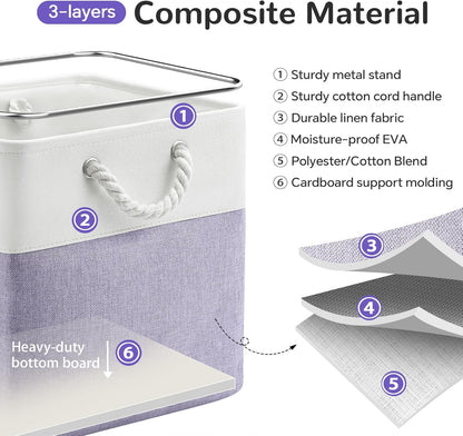 Large Storage Baskets- 15.7x11.8x8.26 inch Storage Bins for Shelves and Closet Organizing, Foldable Fabric Bin for Home Organization Clothes and Laundry (3-Pack, White&Khaki)