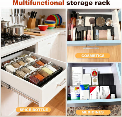 Spice Organizer for Drawer, Clear Acrylic Drawer Seasoning Organizer, Expandable From 11'' to 22'' Spice Drawer Organizer, Ideal for Kitchen Spice Organization (Jars not included)