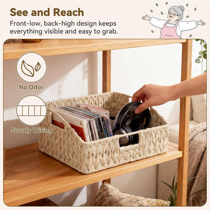 GRANNY SAYS Wicker Basket with Handles, Trapezoid Decorative Baskets, Woven Storage Baskets for Shelves, Nature, 2-Pack Wovenbaskets-TB5 Medium