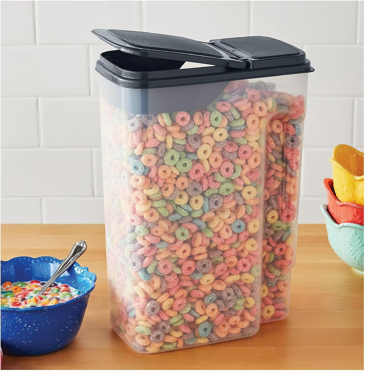 Clear Plastic Cereal Dispenser with Airtight Lid, 32 Cup Dry Food Storage Container, 9.75 x 5.38 x 13.5 Inch, Gray