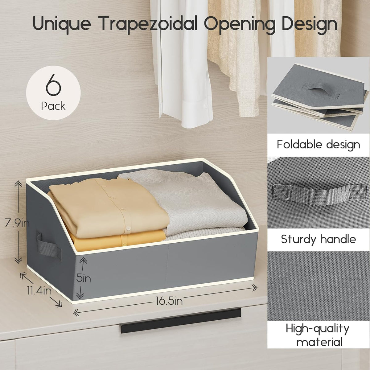 Homsorout Large Closet Organizers and Storage Bins - Trapezoid Storage Baskets for Shelves, Foldable Fabric Baskets with Handles Ideal for Closet, Basket, Wardrobe and Shelf Storage, Beige